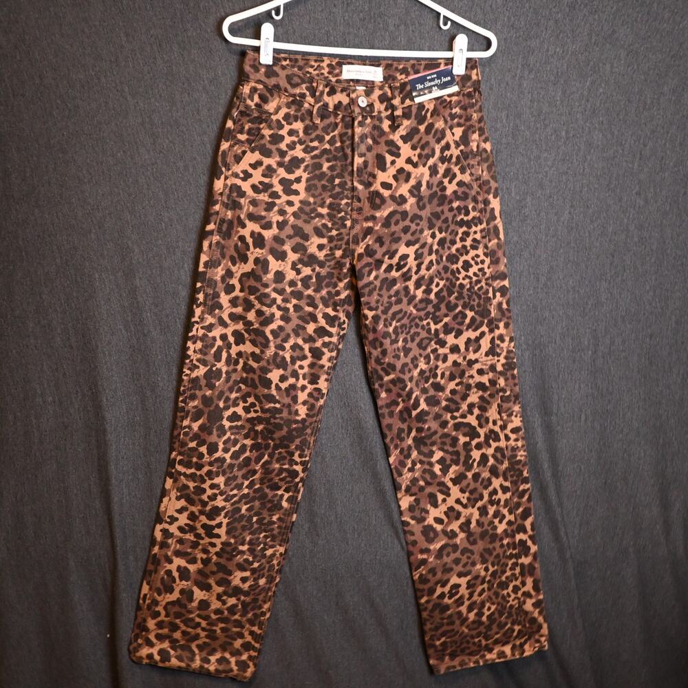 NEW Abercrombie & Fitch Women's 24 Reg Slouchy Jeans Leopard Print Mid Rise NWT